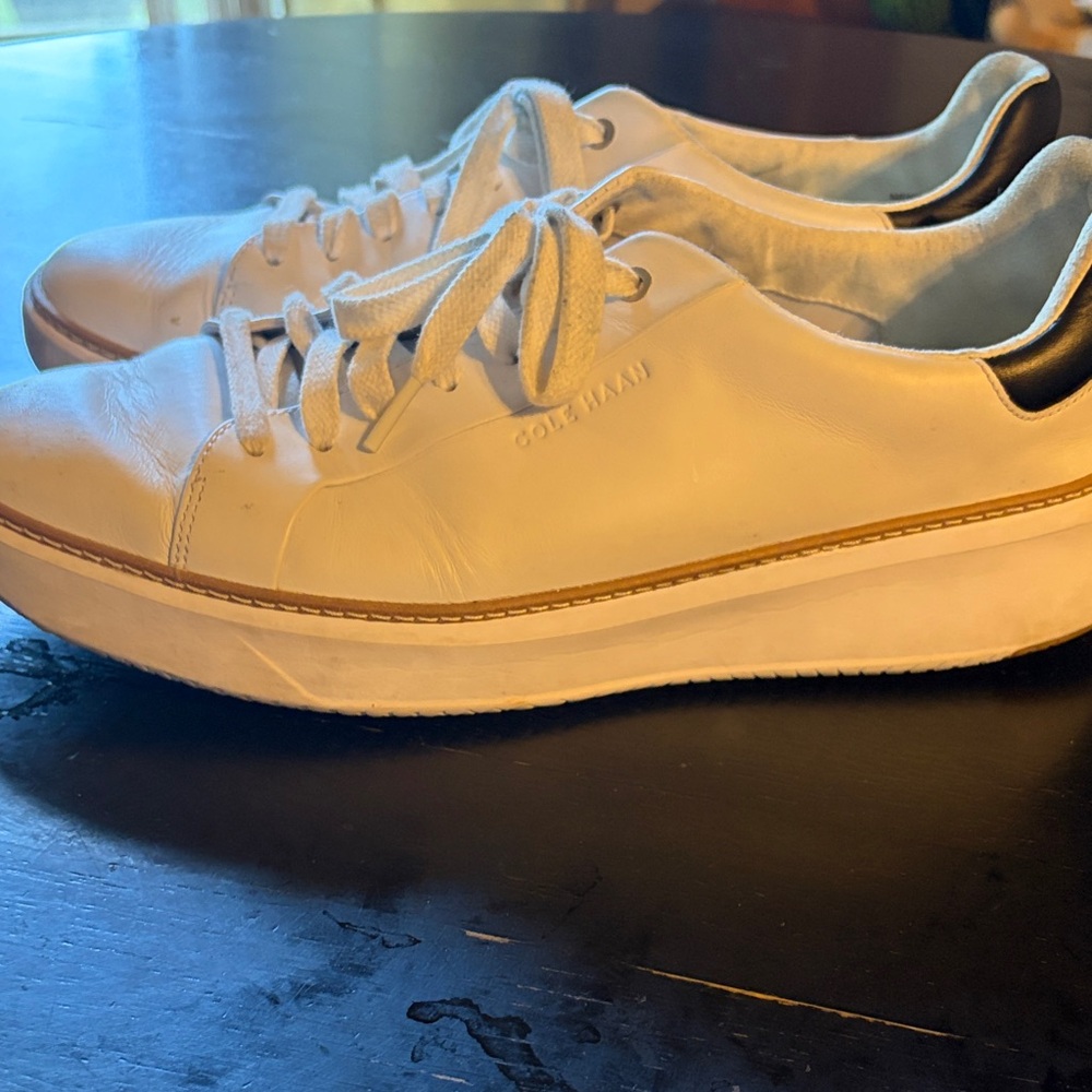 Cole Haan White Leather Sneakers with Black Heel